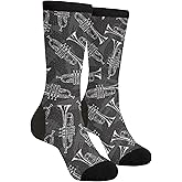 Women's Men's Fun Novelty Crazy Crew Socks Black White Sketch Trumpets Dress Socks