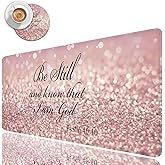 Large Gaming Mouse Pad, Long Extended XL Ergonomic Mousepad Desk Pad, Large Rubber Mice Pads Stitched Edges, 31.5'' X 11.8'+ Cup Coaster, Psalm 46:10 Pink Glitter Design