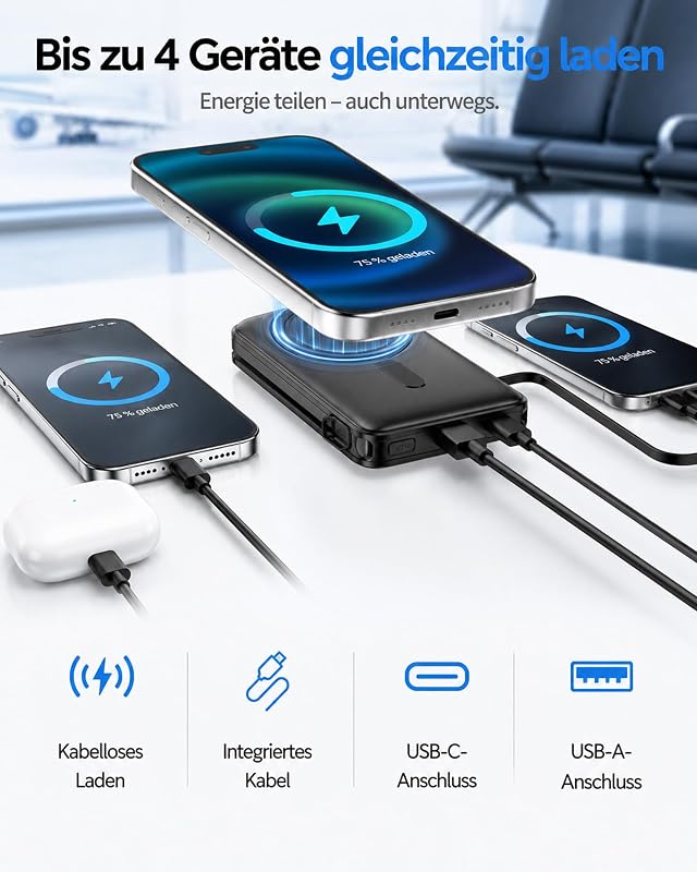 für MagSafe Powerbank iPhone, Schnelllade Power Bank Magnetisch mit Kabel — Foto 6 von 8