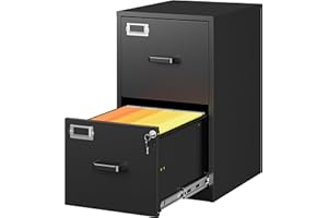 SISESOL 2 Drawer File Cabinet with Lock,Narrow Vertical Filing Cabinet,Under Desk File Cabinets,Black Metal File Cabinets for Home Office,Fit Letter/A4/Legal Size File,Easy Assembly