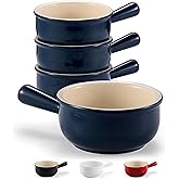 KooK French Onion Soup Bowls, French Onion Soup Crocks, Soup Bowl with Handles, 15 oz, Set of 4, Ceramic Bowls, Microwave, Dishwasher Safe & Oven safe, Stoneware,(Navy)