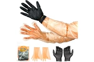 ELEMONY 40 Pairs Field Dressing Gloves for Deer Hunting and Veterinary Use, Disposable Deer Gutting Gloves, Games Cleaning Long Arm Glove and Short Nitrile Glove Combo, Individually Packaged - 20 Sets