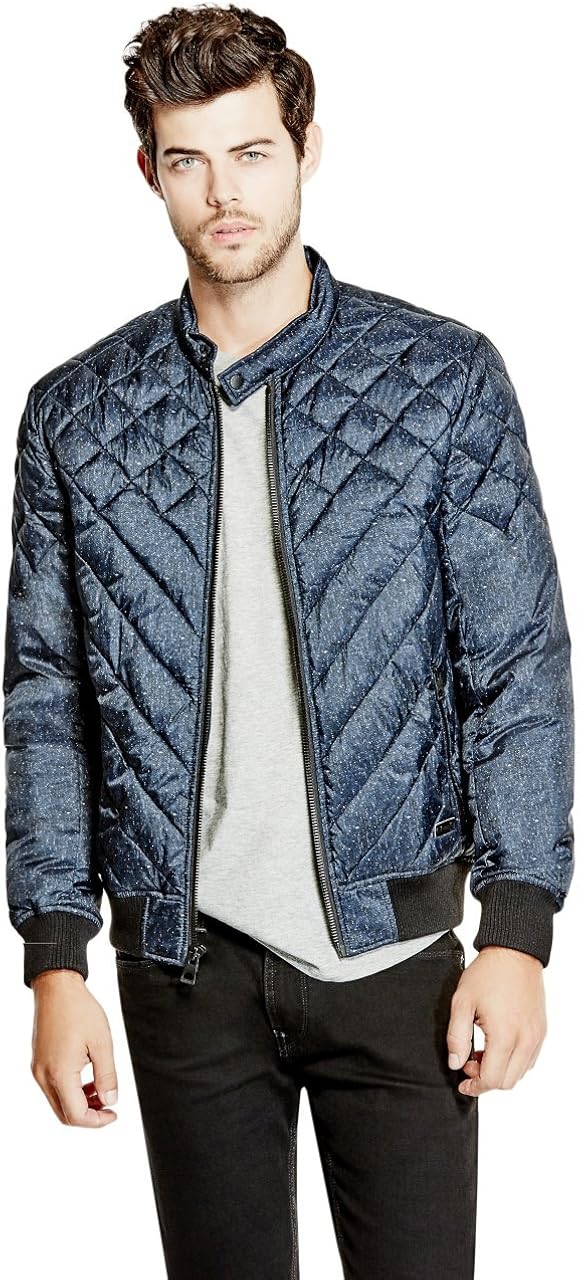 guess men's quilted jacket with fleece collar