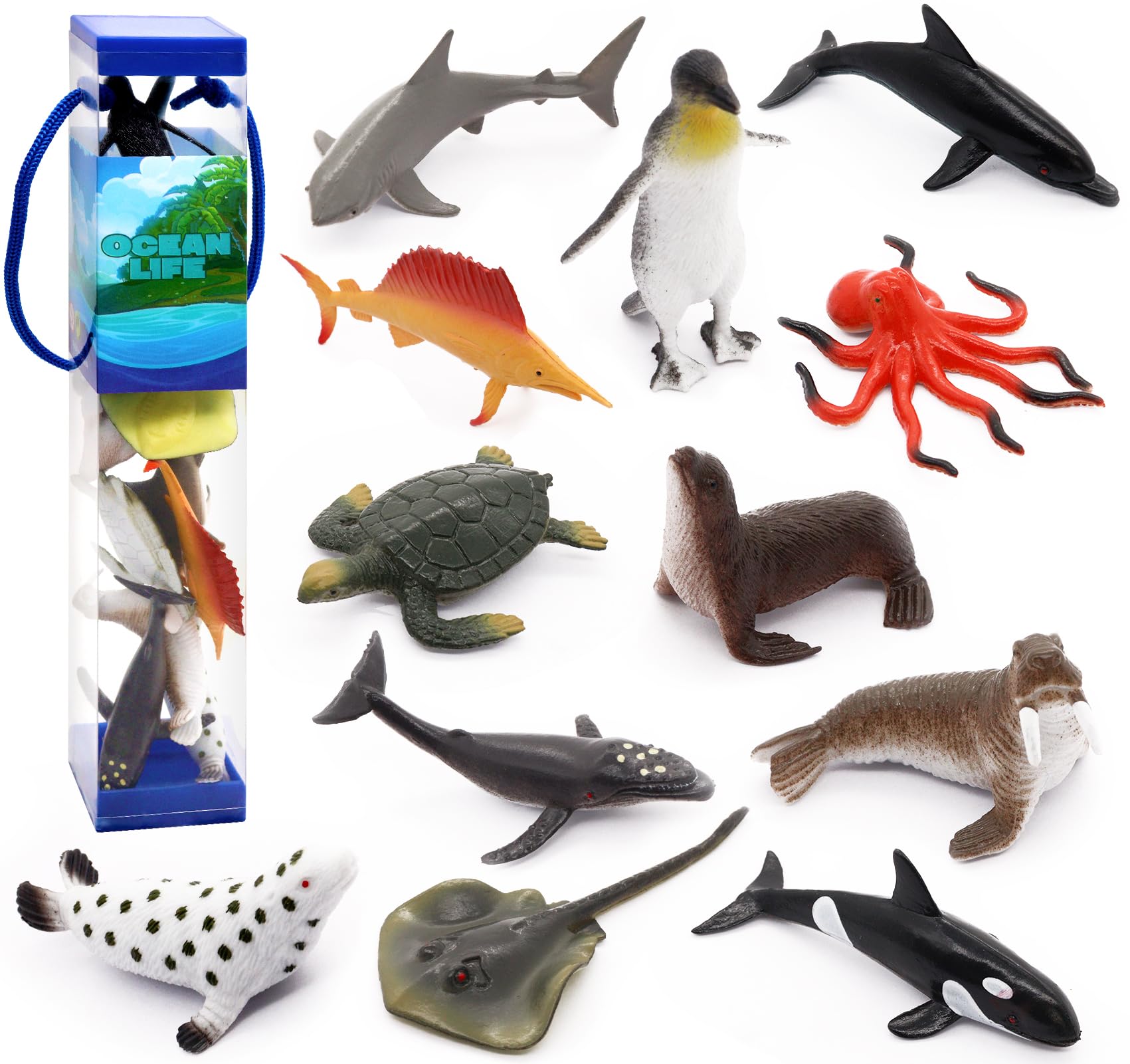 Photo 1 of 12 pcs Animal Sea Figures Ocean Toy for Kids: Sharks, Whales & Octopus-Sea Animal Toys Set,Gifts for Kids & Toddlers-Ages 3