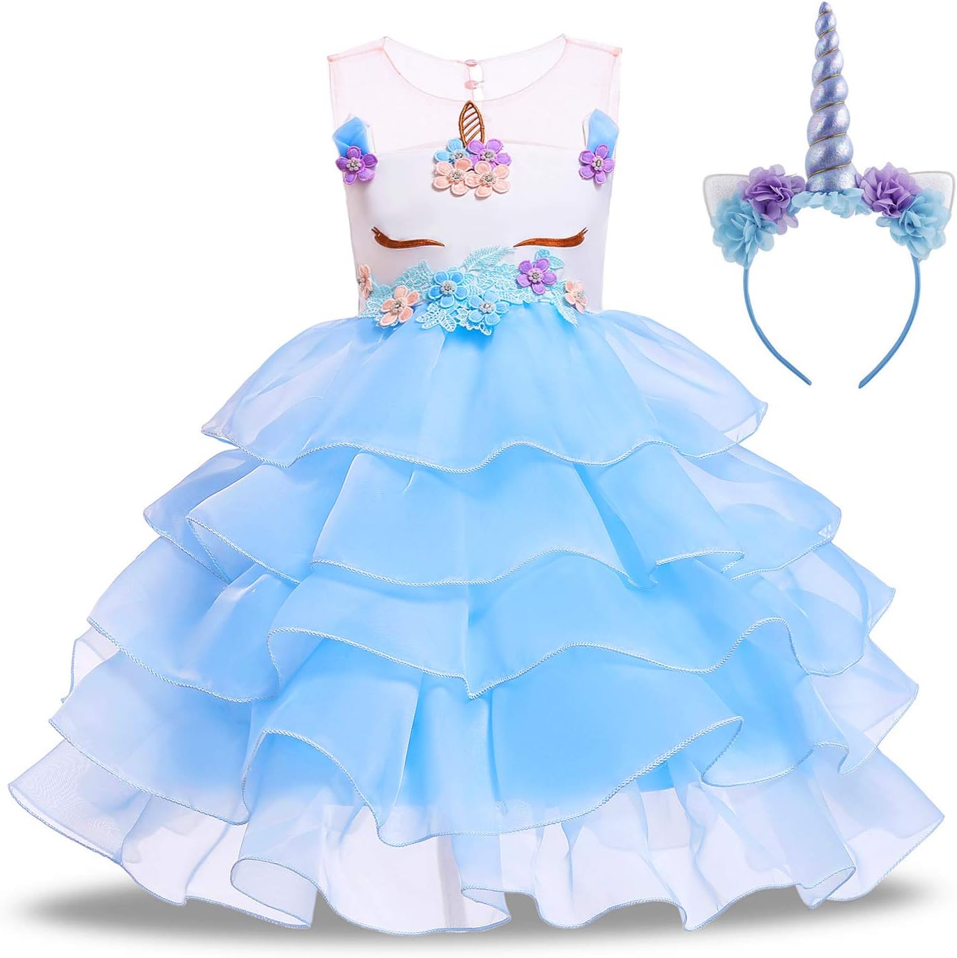 KABETY Baby Girl Unicorn Costume Pageant Flower Princess Party Dress with Headband