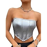 WDIRARA Women's PU Leather Strapless Party Club Tube Tops Sleeveless Bandeau Crop Top