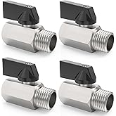 ChillWaves Brass Mini Ball Valve, Shut Off Switch Ball Valve 3/8" NPT Male x 3/8" NPT Female Thread Pipe Fitting(4-PACK)