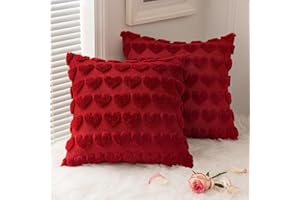 Valentine's Day Heart Pillow Cover,3D Embossed Heart-Shaped Throw Pillow Case, Soft Plush Decorative Cushion Cover for Bed Co