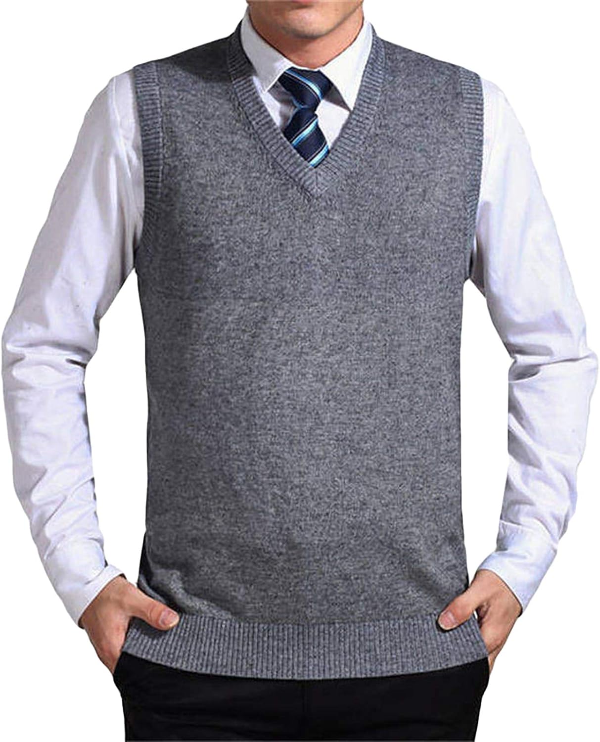 Solid Color Sweater Vest Men Cashmere Sweaters Wool Pullover Men VNeck
