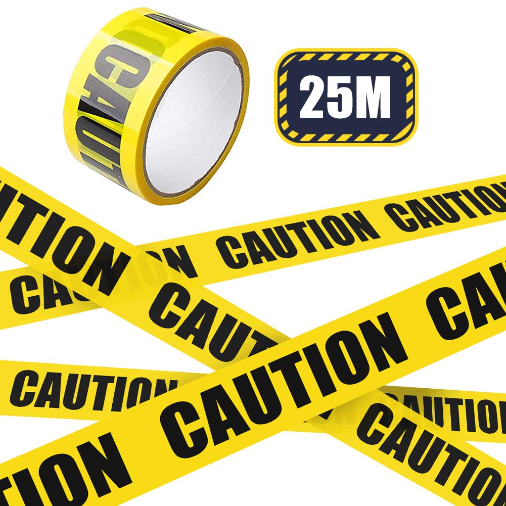 ZAWTR Warning Tape, Yellow Caution Tape Roll Safety Floor Tapes, Black/Yellow Hazard Warning Tape Adhesive Marking Barrier Tape for Workplace/Danger Areas or Halloween Birthday Party (4.8cm x 25m)