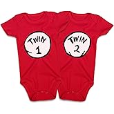 DEFAHN Funny Twins Baby Bodysuits Boys Girls Rompers 2 Pack Twin Matching Clothes Outfits for Newborn Infant