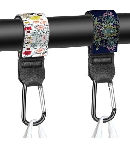 Adjustable Stroller Hooks 2-Pack - Universal Carabiner Clips For Diaper Bags, Shopping, And Travel - Black