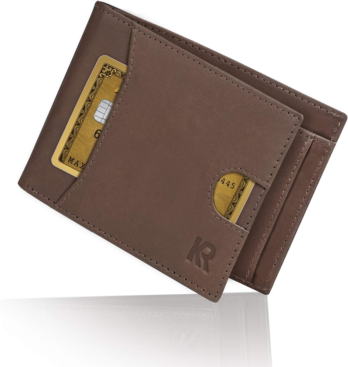 KRONIFY Herakles Leather Slim Wallet with Coin Pocket and TÜV RFID Protection I Buffalo Leather Wallet for Men I Wallet Brown I Walmonaise with Gift Box I Purse for Men