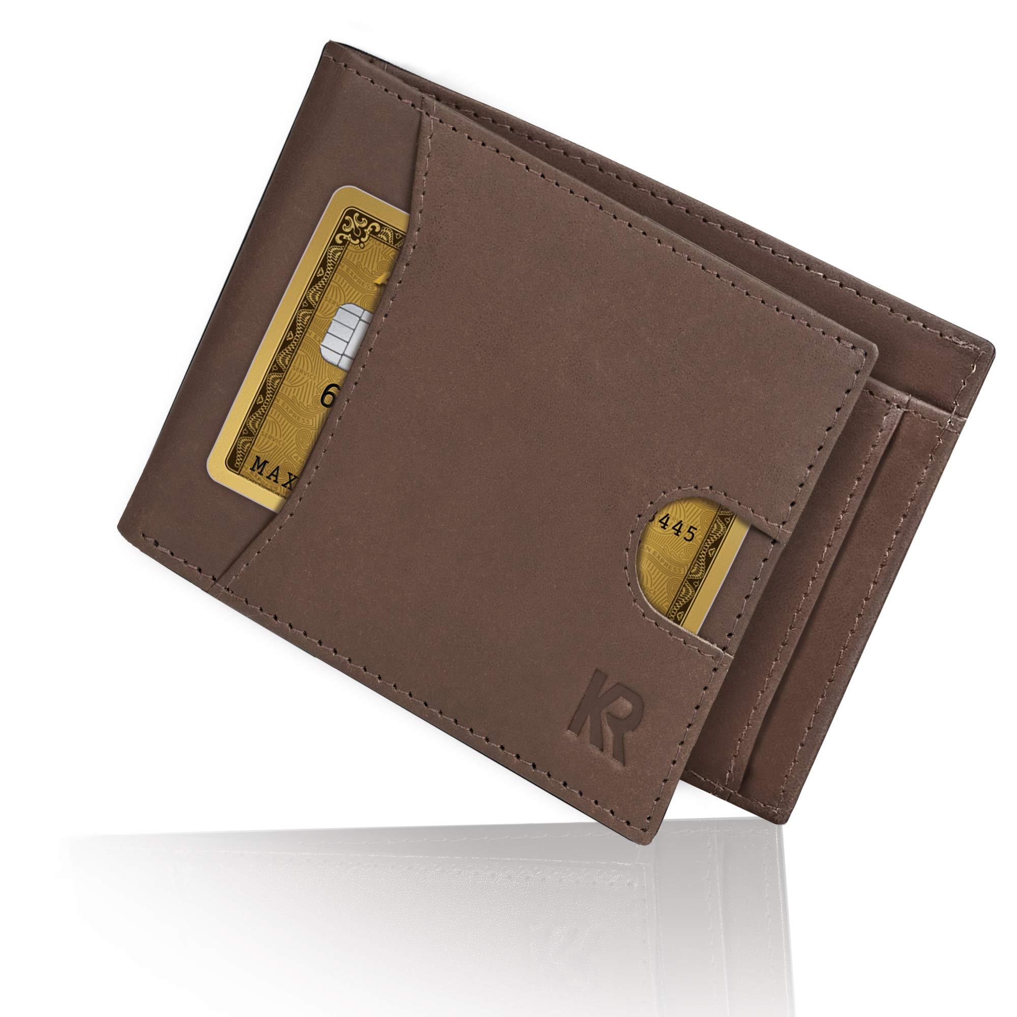 KRONIFY Herakles Leather Slim Wallet with Coin Pocket and TÜV RFID Protection I Buffalo Leather Wallet for Men I Wallet Brown I Walmonaise with Gift Box I Purse for Men
