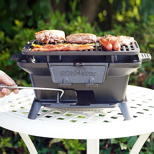 IronMaster Hibachi Grill Outdoor, Small Portable Charcoal Grill,  Pre-Seasoned Cast Iron, Japanese Yakitori Cam