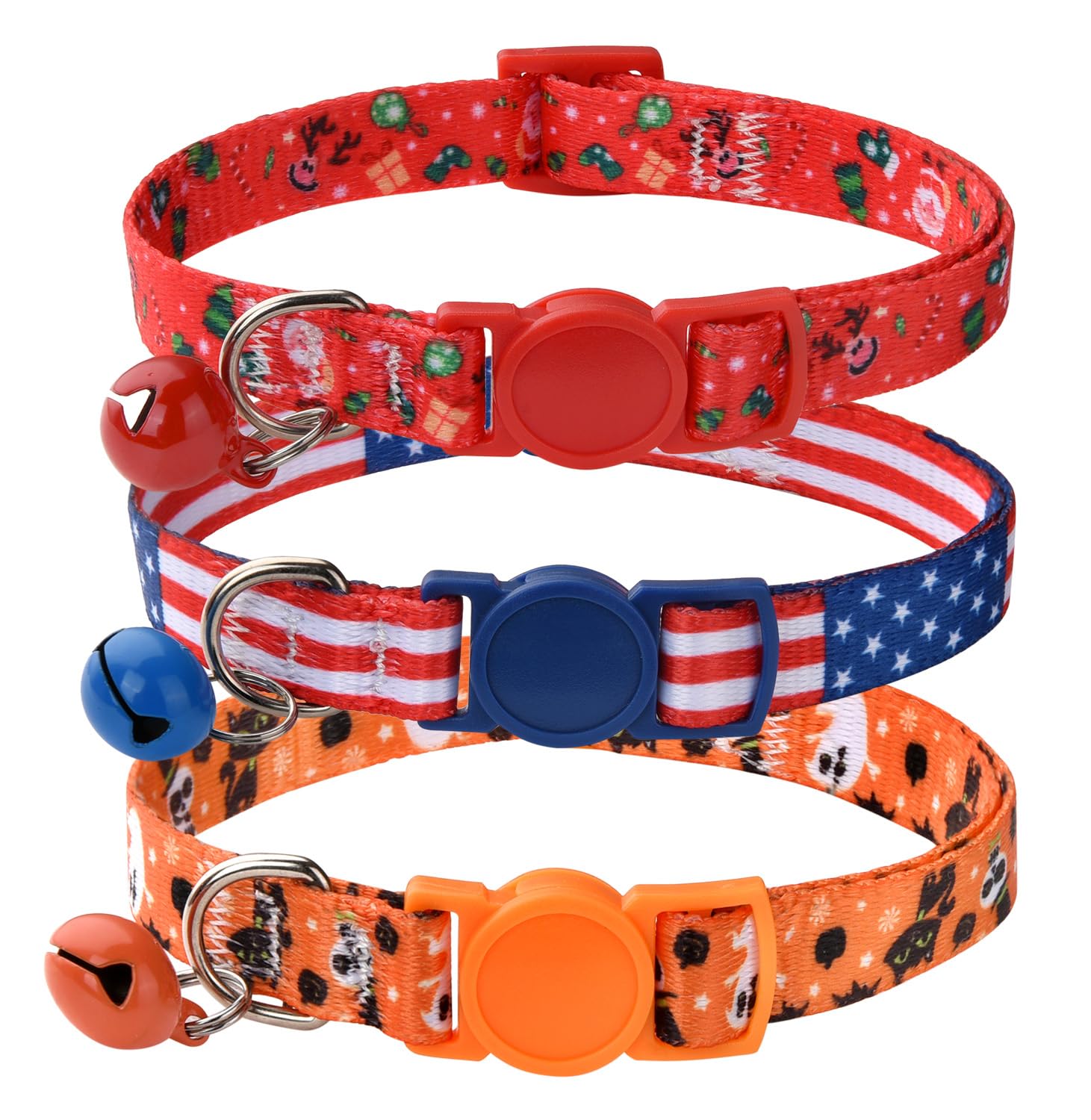 MarukoPet Cat Collar Breakaway with Bells, 3 Pack Girl Boy Pet Cat Collar with Bohemia Floral Tribal Geometric Patterns, Adjustable 7.5-12 Inch, with Safety Buckle for Kitten Cat(Set E)