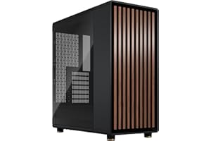 Fractal Design North Charcoal Black Tempered Glass Dark - Genuine Walnut Wood Front - Glass Side Panel - Two 140mm Aspect PWM Fans Included - Type C USB - ATX Airflow Mid Tower PC Gaming Case