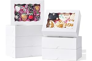SLShePack 50PCS 8x5x2 Inch Bakery Boxes with Window Chocolate Covered Strawberries Boxes Cookies Boxes Cakesickle Boxes Browi