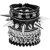 BATHRINS 4 Pcs Punk Rock Studded Bracelets for Men Women 80s Gothic Spike Leather Cuff Bracelet Set Emo Accessories