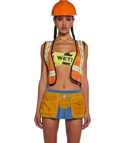 ladies builders fancy dress Forplay Women's Construction Worker Costume 6-Piece Halloween Outfit with Top, Panty, Vest, Belt, Gloves and Glasses, Yellow, XS/S : Clothing, Shoes & Jewelry pink construction worker costume