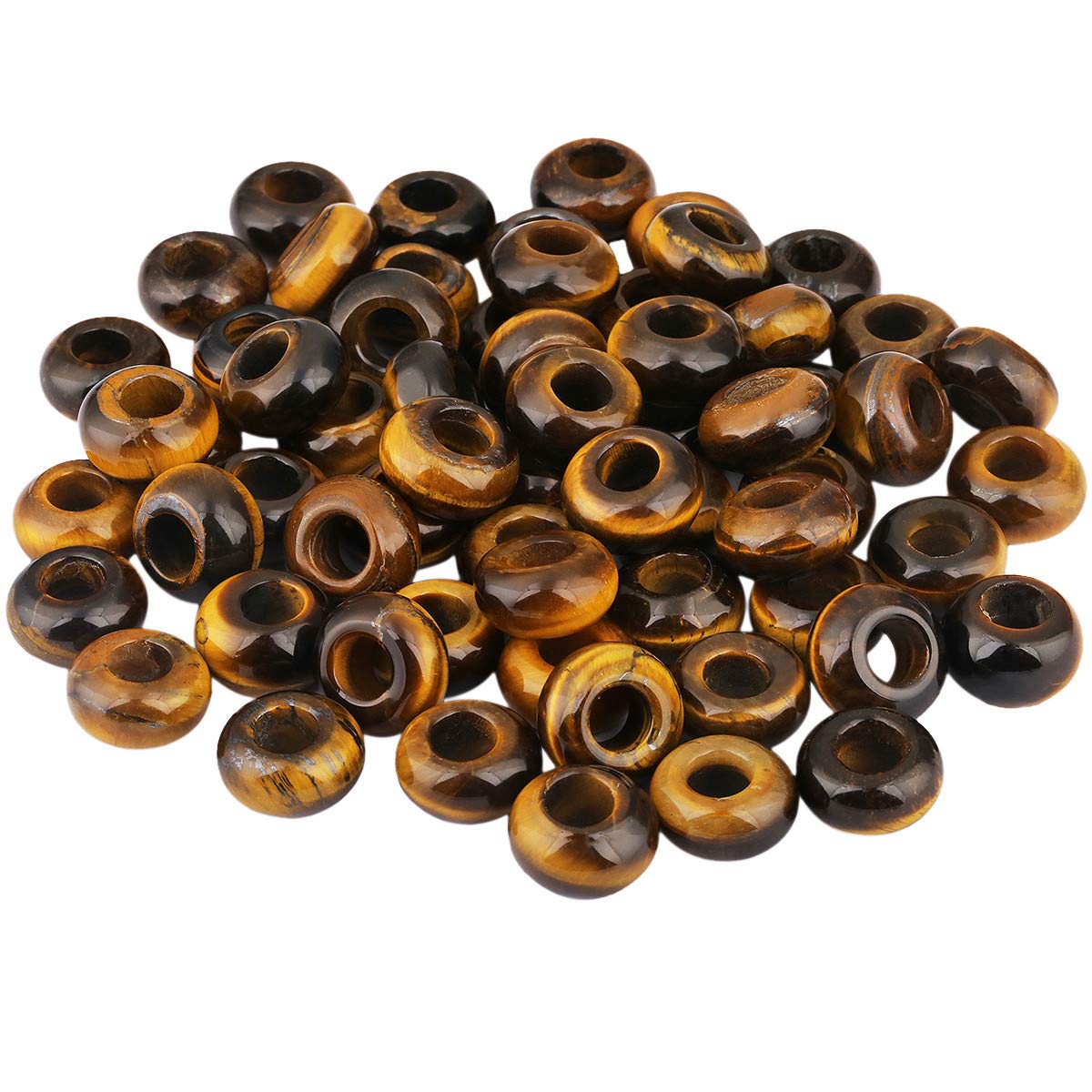KYEYGWO Tiger Eye's Stone Large Hole Polished Stone Loose Beads for Jewelry Making, Rondelle Gemstone Beads for European Charm Bracelet, Pack of 20