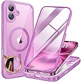 Miracase Magnetic for iPhone 16 Plus Case Full-Body Phone with Built-in Glass Screen Protector, [Compatible with MagSafe] Military Drop Proof 16 Plus Cover Bumper 6.7 inch, Pink