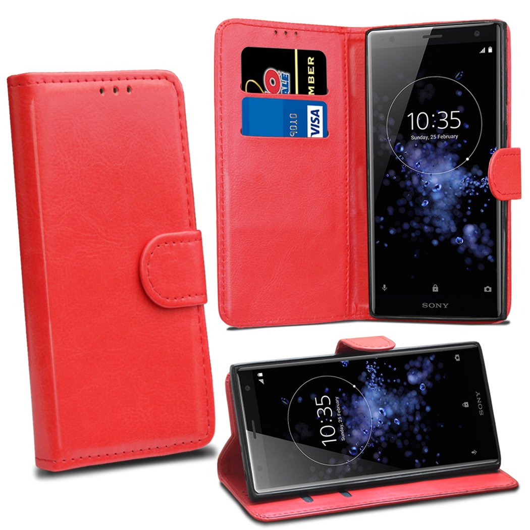 Sony Xperia XZ2 Cases - Red Premium Wallet Leather Flip Case Cover For Sony Xperia XZ2 [Card Holder] [Magnetic Closure]