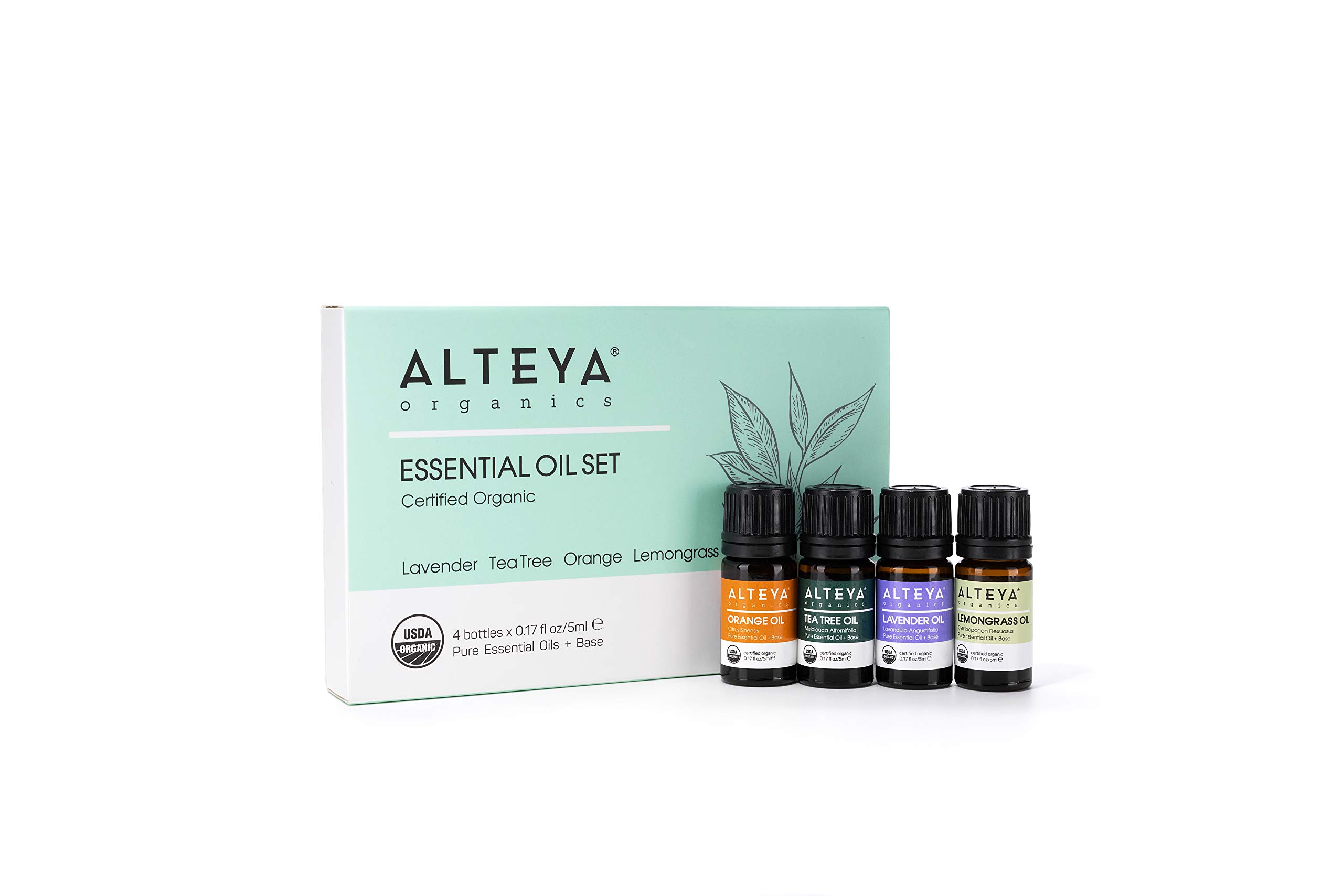 Alteya Essential Oil Set Grattitude USDA Certified Organic Lavender - Tea Tree- Orange - Lemongrass, 5 ml Aromatherapy