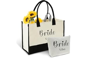 ZJRDYYK Bride Canvas Tote Bag with Makeup Bag, BrideTote Bag for Wedding Day, Wedding Gifts for Bridal Shower Bachelorette Pa