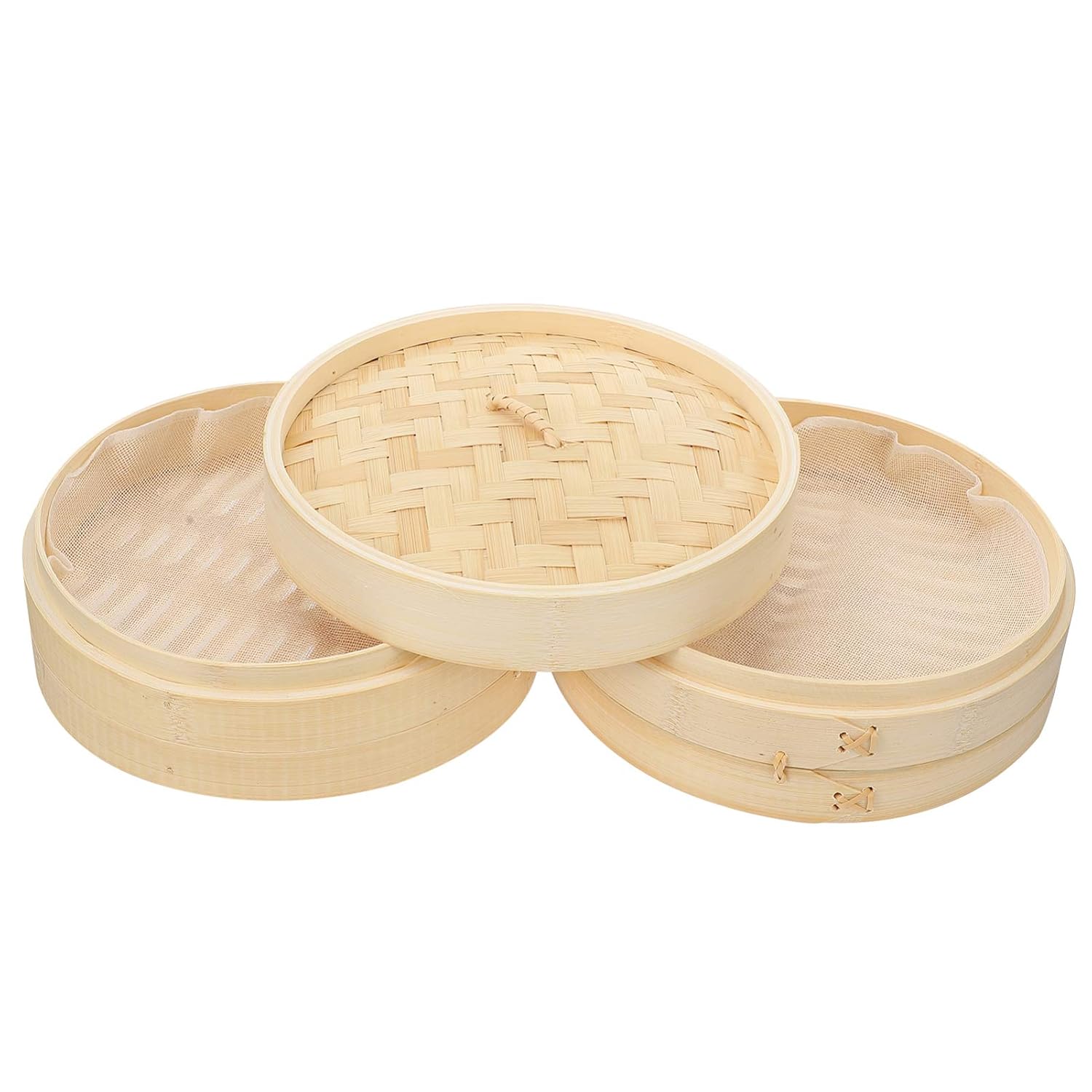 TOPBATHY 3pcs Chinese Bamboo Steamer Basket Bamboo Food Steamer Tier