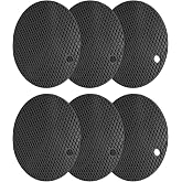 Zorveiio 6 Pcs Round Silicone Trivets, Black | Non Slip Pot Holders, Multipurpose Mat, Dishwasher Safe, For Kitchen Use