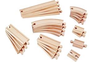 Hape 24 Pcs Wooden Railway Super Expansion Rail Pack| Compatible with Other Wooden Tracks