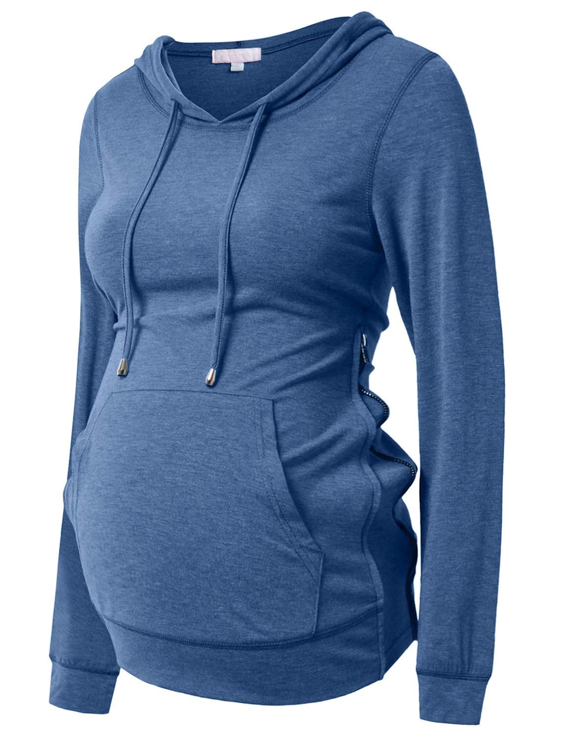 Bhome Maternity Hoodies with Side Zip Up Casual Pregnancy Shirt