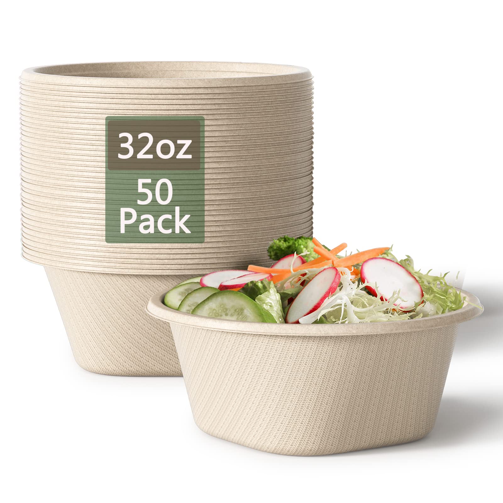 Photo 1 of Homestockplus 32 Oz Deep Paper Bowls Disposable Bowl - Disposable Heavy Duty Compostable Bowls, Eco-friendly Sugarcane Bagasse Biodegradable Bowl for Soup, Salad, Dessert, Ice Cream [50 Pack]