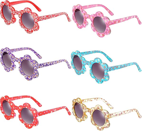 6 Pairs Flower Kids Sunglasses Cute Round Flower Sunglasses