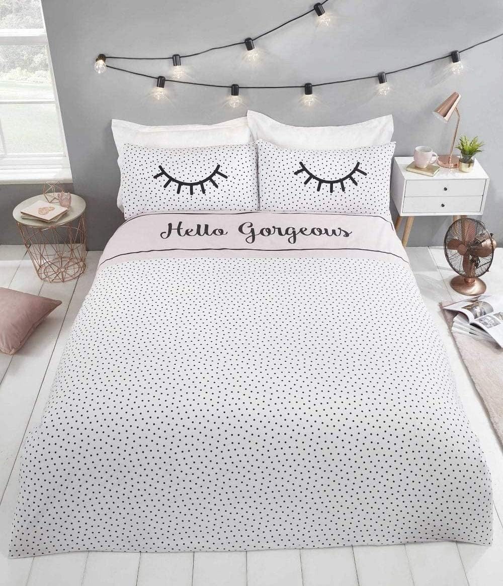 Rapport Home Hello Gorgeous Double Duvet Cover Set for Girls & Teens - Multicolour Polka Dot Eyelash Design Bedding with 2 Pillowcases - Soft Polycotton Easy Care Quilt Cover (230 x 220 cm)