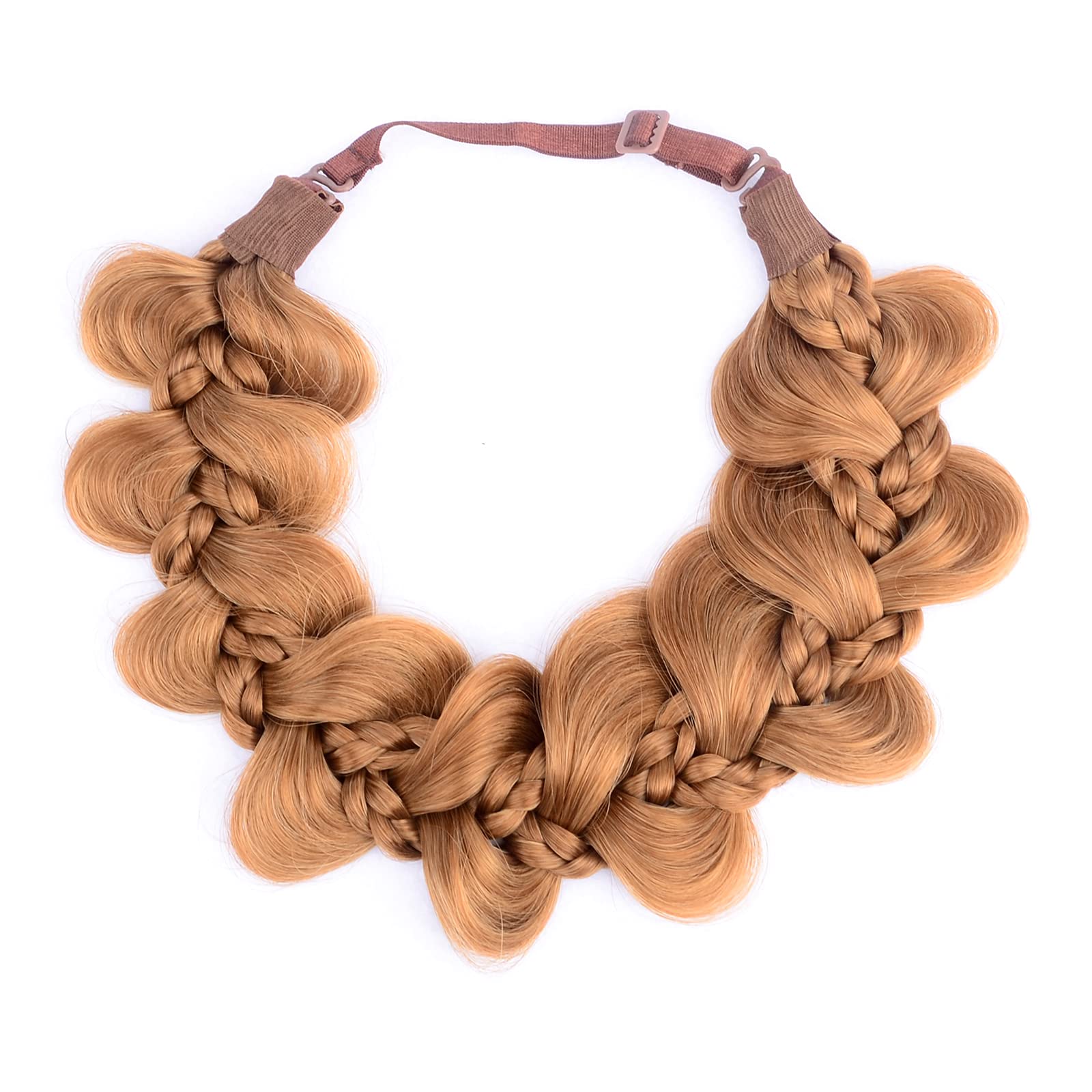 Gledola Bridal Hair Accessories Wide Kinky Fishtail Plaited Braids Headband Braided Synthetic Hair Elastic Stretch, for Women, Bride (Strawberry Blonde)