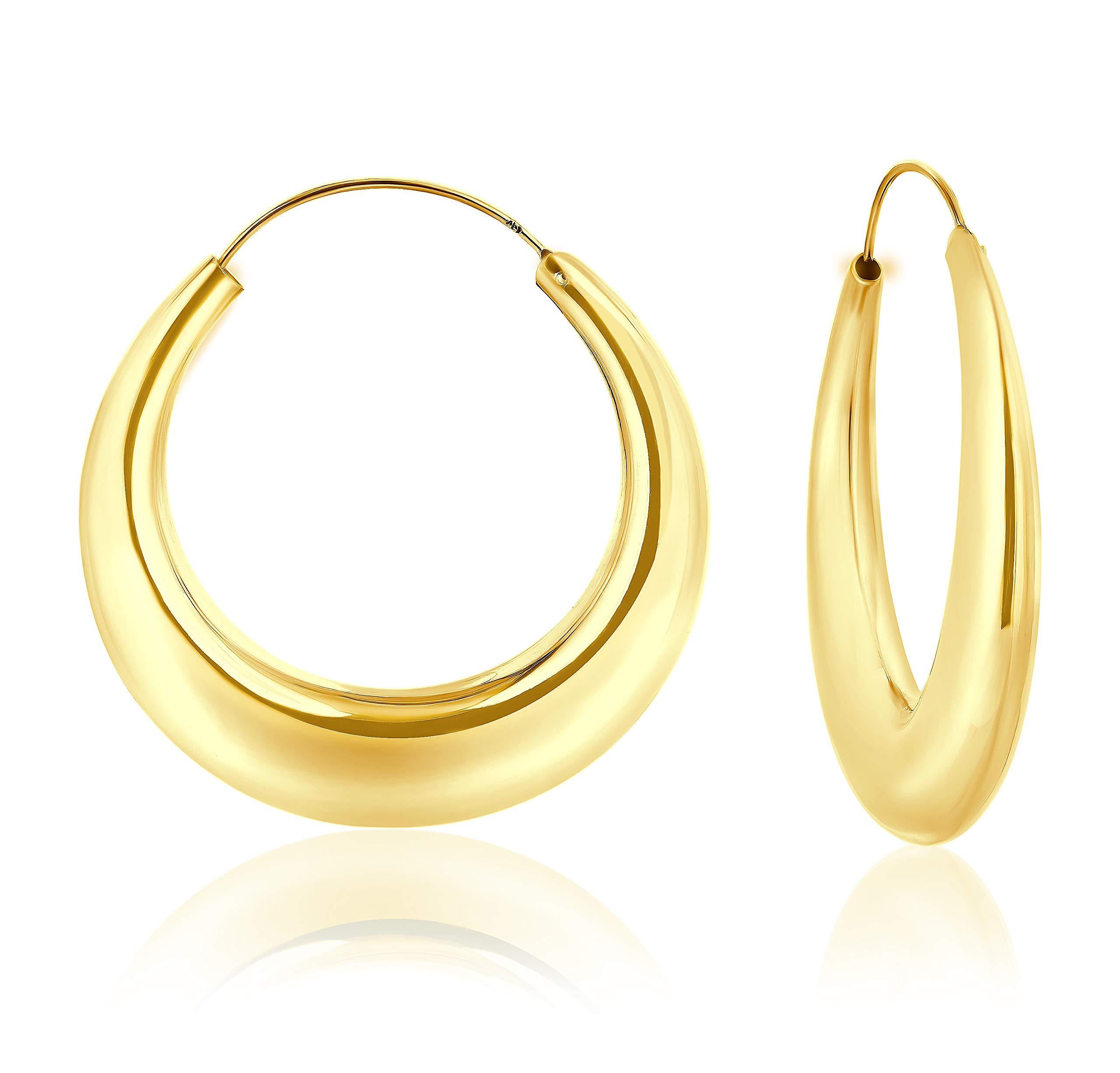 DTPSilver - 925 Sterling Silver Yellow Gold Plated Creole Thick Hoops Earrings - Thickness 7.5 mm - Diameter 50 mm