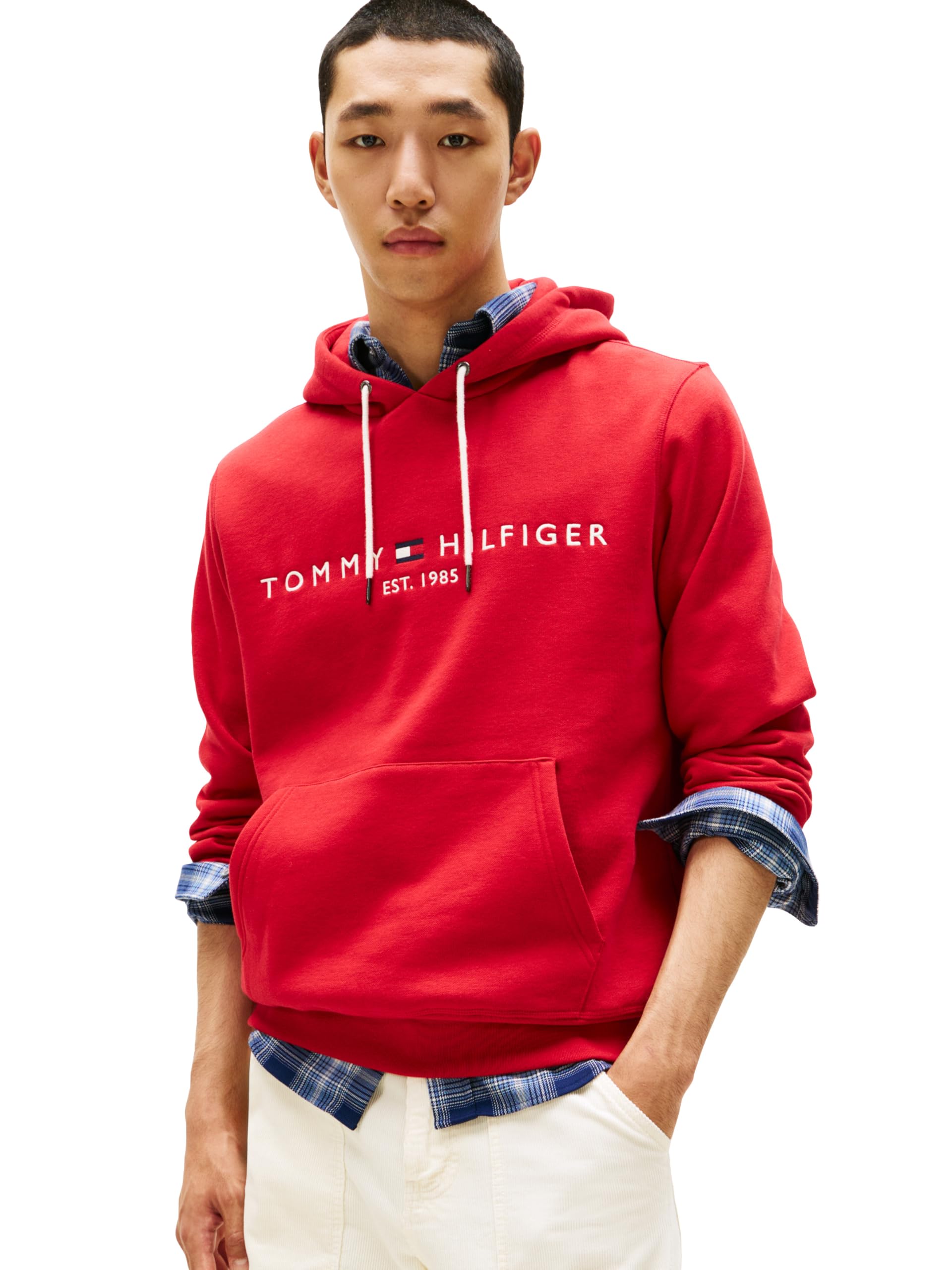 Tommy Hilfiger Men’s Embroidered Logo Hoodies, MEDIUM RED Large