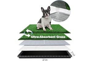HQ4US 4LEGS Dog Grass Pad with Tray Medium 31”×21”, Dog Litter Box with Odor Free Artificial Grass Pee Pads for Dogs Potty Tray with Hemmed Edge, Realistic for Indoor Balcony