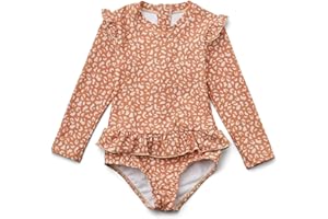 LDIOIF Girls One Piece Swimsuits Zipper Rash Guard Long Sleeve Bathing Suit with Ruffle Hem UPF50+