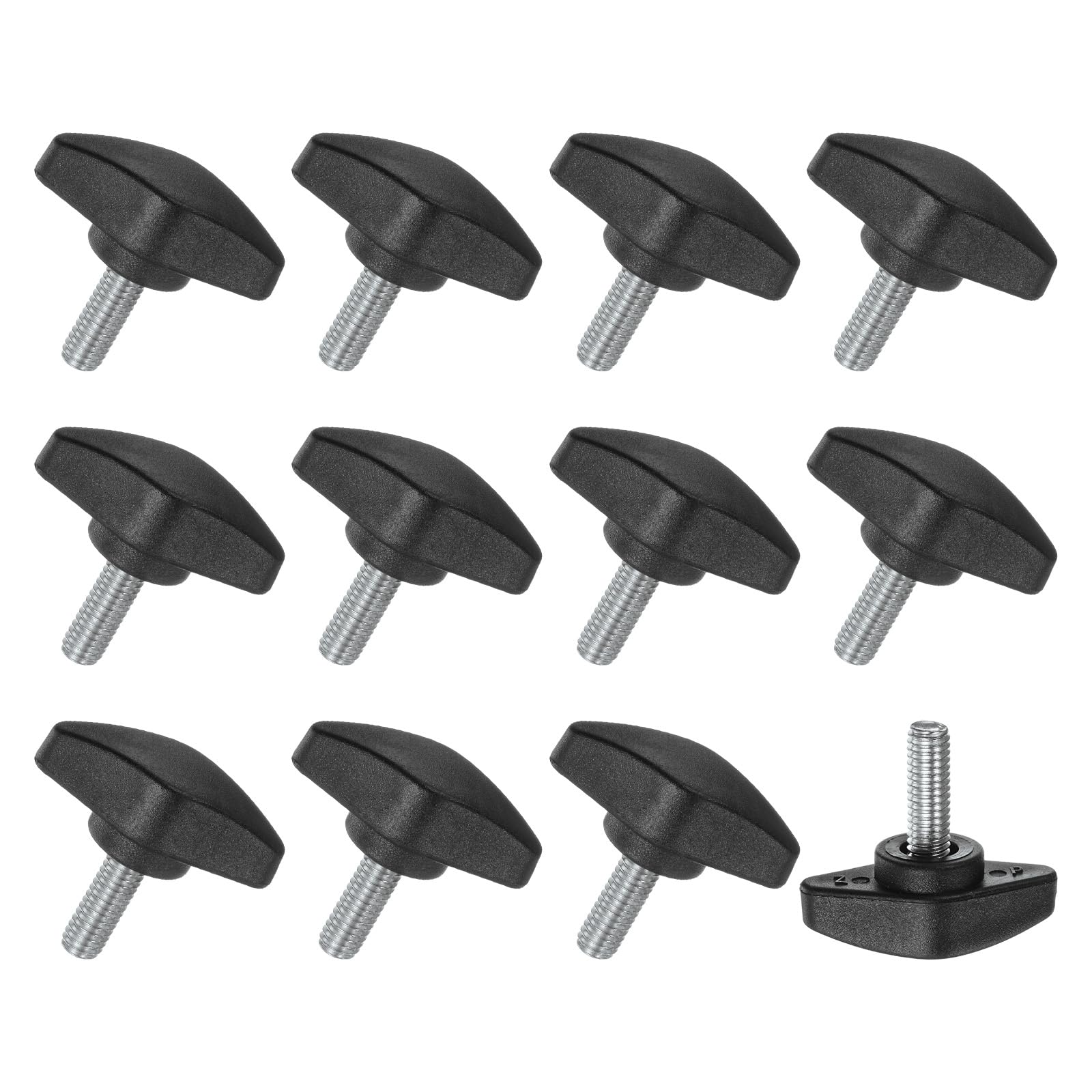 M METERXITY 12-Pack Thumb Screws, M6x16mm Tee Wing Knobs, Plastic T Handles Clamping Knob for Woodworking/Machinery/Equipment, Tightening Thread Thumbscrew [Black] — image 1