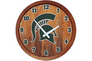 The Fan-Brand NCAA Michigan State Spartans: Faux Barrel Top Wall Clock - Sports Team Bar Sign Décor - Home Man Cave, Party Decoration - Made On Demand
