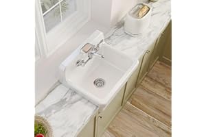 ELLAI Wall Mount Utility Sink Wall Mounted Laundry Tub Ceramic Farm Style High Back Farmhouse Sink White 24" x 19" x 16.5" with 8 Inch Center Faucet Chrome with Soap Tray