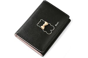 SUMGOGO Womens Girls Wallet Cute Bear Trifold Wallet Leather Purse Small Slim Short Wallet Cash Card Holder Bag (2-Bear Black)