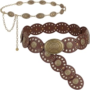 COSUCOS 2 Pcs Boho Belt for Women, Western Waist Chain and Leather Belt | Includes Waist Chain and Leather Belt with West Con