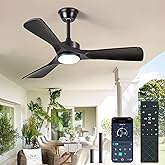 BvenuBigLite Black Ceiling Fan with Light: 42-Inch Ceiling Fan 3 Blades Low Profile Outdoor - Modern Ceiling Fans with Remote APP Control Quiet Reversible DC Motor for Patio Living Room