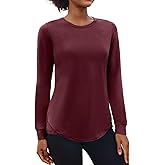 PINSPARK Workout Tops for Women Long Sleeve Gym Hiking Yoga Shirt with Crew Neck Lightweight Running Shirts Wine Red XX-Large