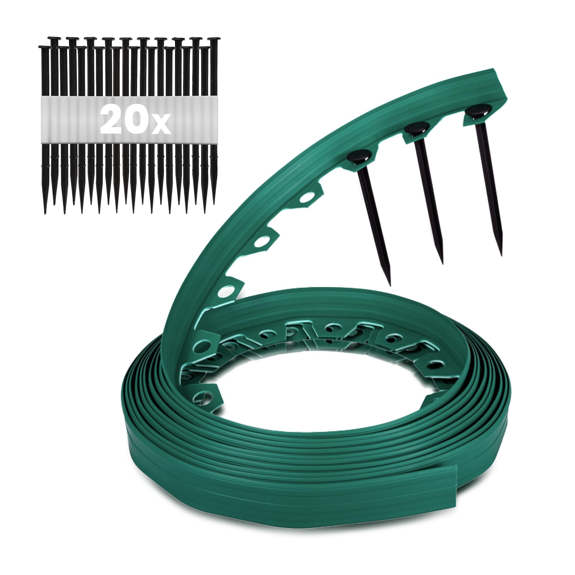 GARDENIX Lawn Edging 6cm high - 33ft long Green Flexible Garden Edging Border with Easy Dig Installation & Reinforced Plastic Pegs, Ideal for Flowerbeds, Lawn, Grass, Pavement - Easy to Cut