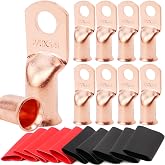 TKDMR 10 PCS 2/0 AWG - 3/8 Battery Cable Lugs Copper Wire Ring Terminals | UL,4:1 Heat Shrink Cable Ends,Wiring Connector Terminal End,Electrical Crimp Connectors